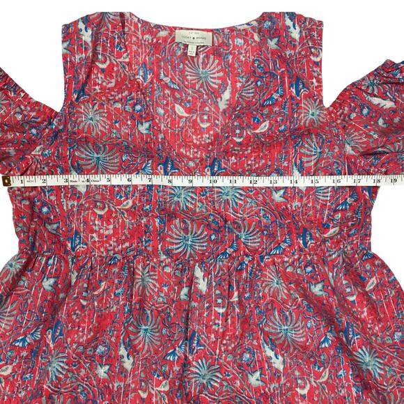 Lucky Brand Top Floral Metallic V-Neck Surplice Cold Shoulder Blouse‎ Women's S - Picture 5 of 10